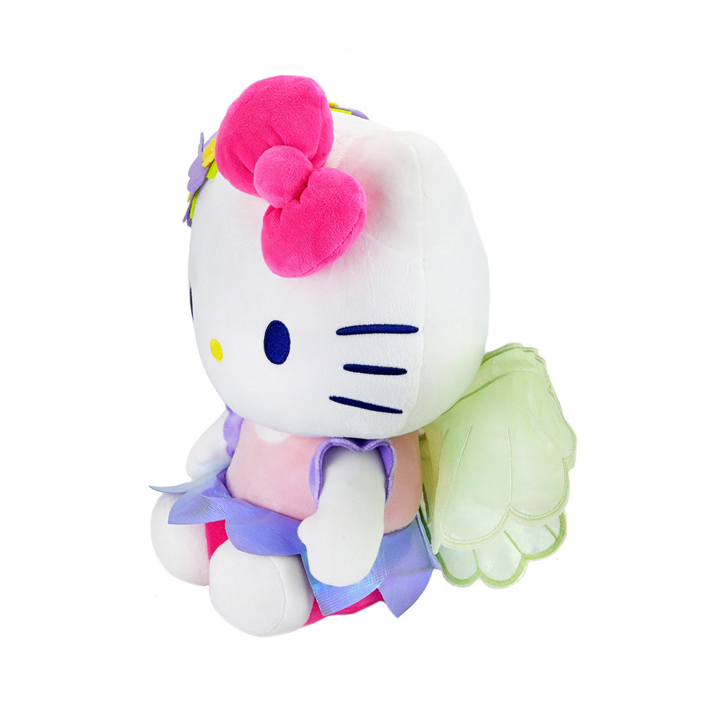 Large Hello Kitty Forest Fairy plush by Sanrio featuring a soft, colorful plush toy with fairy wings and a whimsical forest theme.