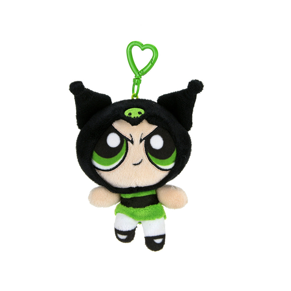 Sanrio Hello Kitty and Powerpuff Girls plush charm featuring Buttercup from the blind box collection, soft and colorful plush toy.