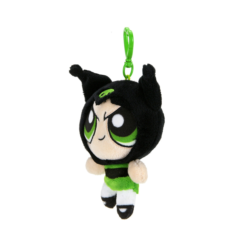 Sanrio Hello Kitty and Powerpuff Girls plush charm featuring Buttercup from the blind box collection, soft and colorful plush toy.