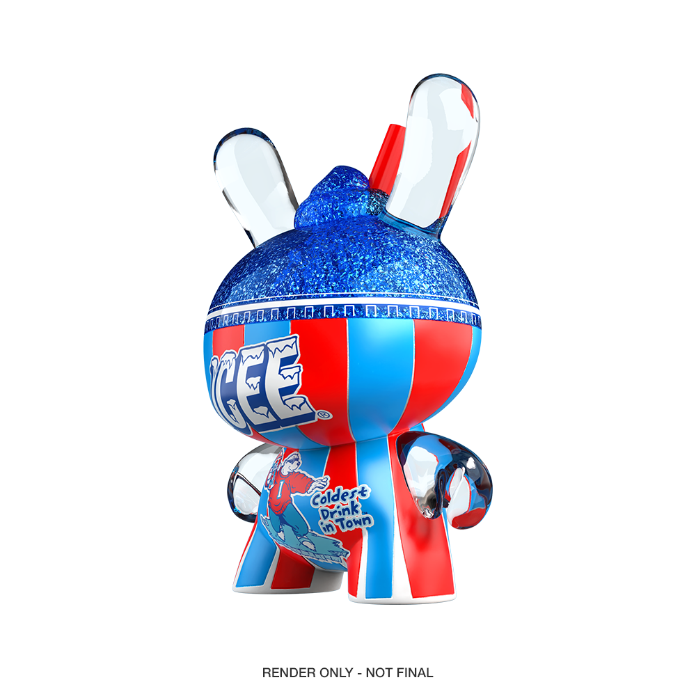 Blue Raspberry ICEE Kidrobot Dunny art figure, a 3-inch resin collectible from the ICEE brand, debuting at SDCC.
