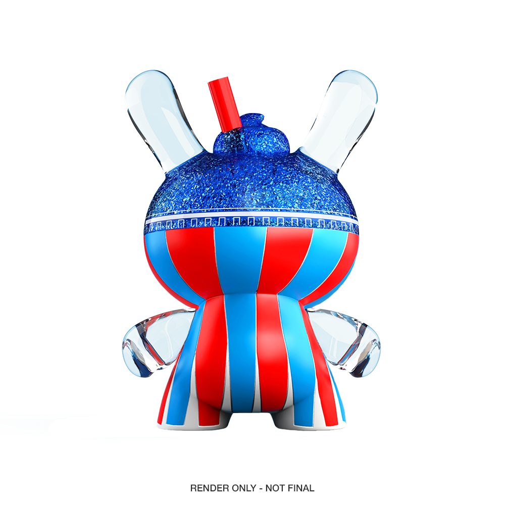 Kidrobot ICEE Blue Raspberry 3-inch resin Dunny art figure, featuring vibrant blue and red design, debut at SDCC.