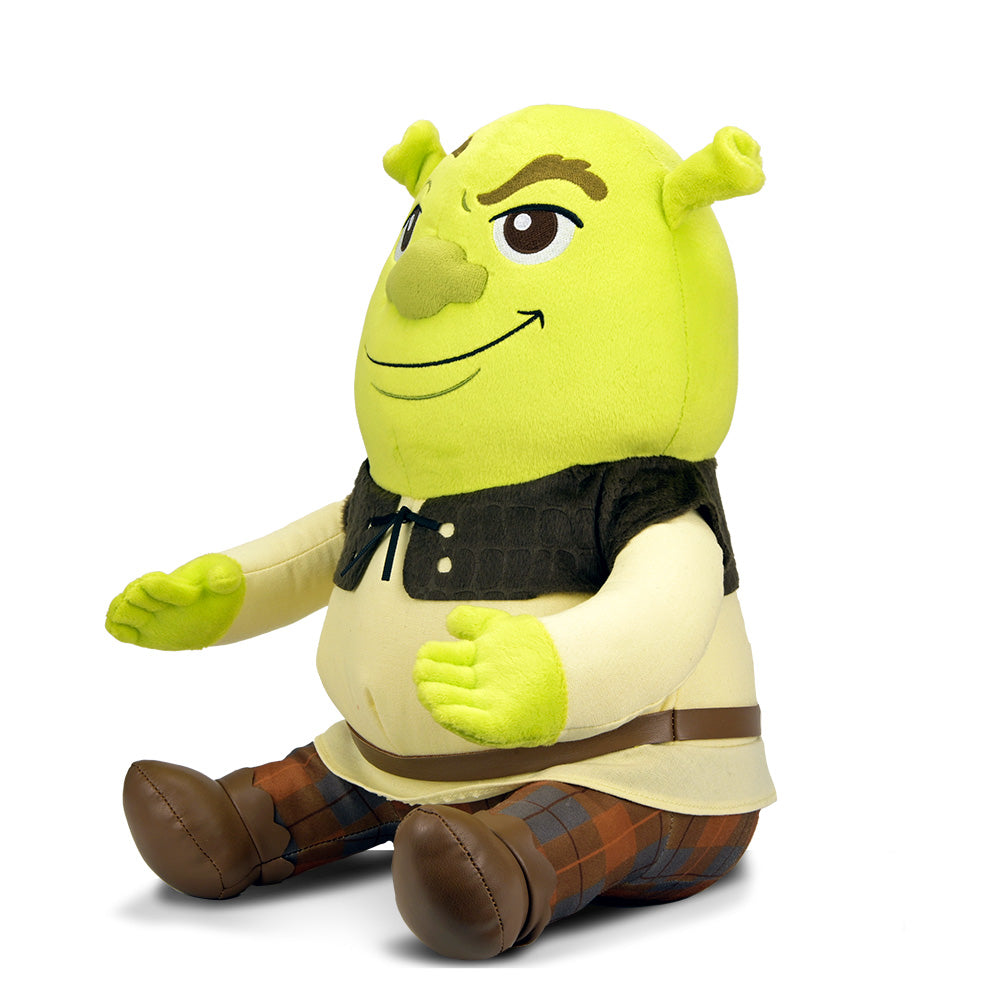 Large Shrek plush toy with sound feature, soft fabric, and detailed character design from the Shrek movie series.