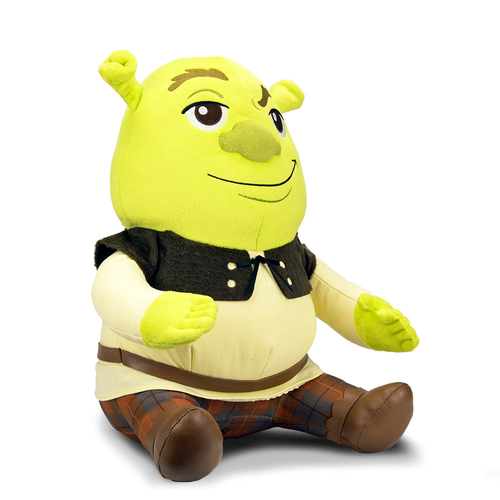 Large Shrek plush with sound, soft stuffed toy featuring Shrek's face and green costume, perfect for fans and collectors.