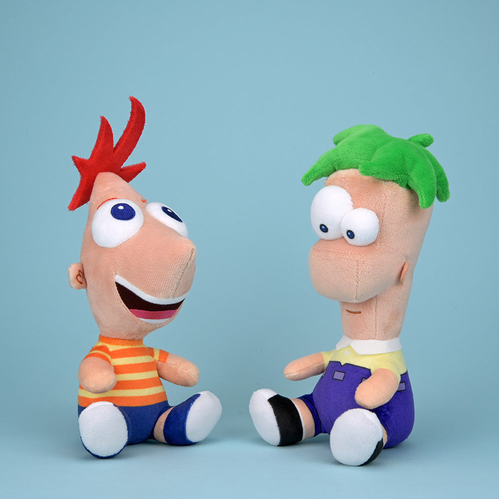 Disney’s Phineas and Ferb plush bundle featuring soft, colorful Phineas and Ferb characters in a 2-pack, perfect for fans.