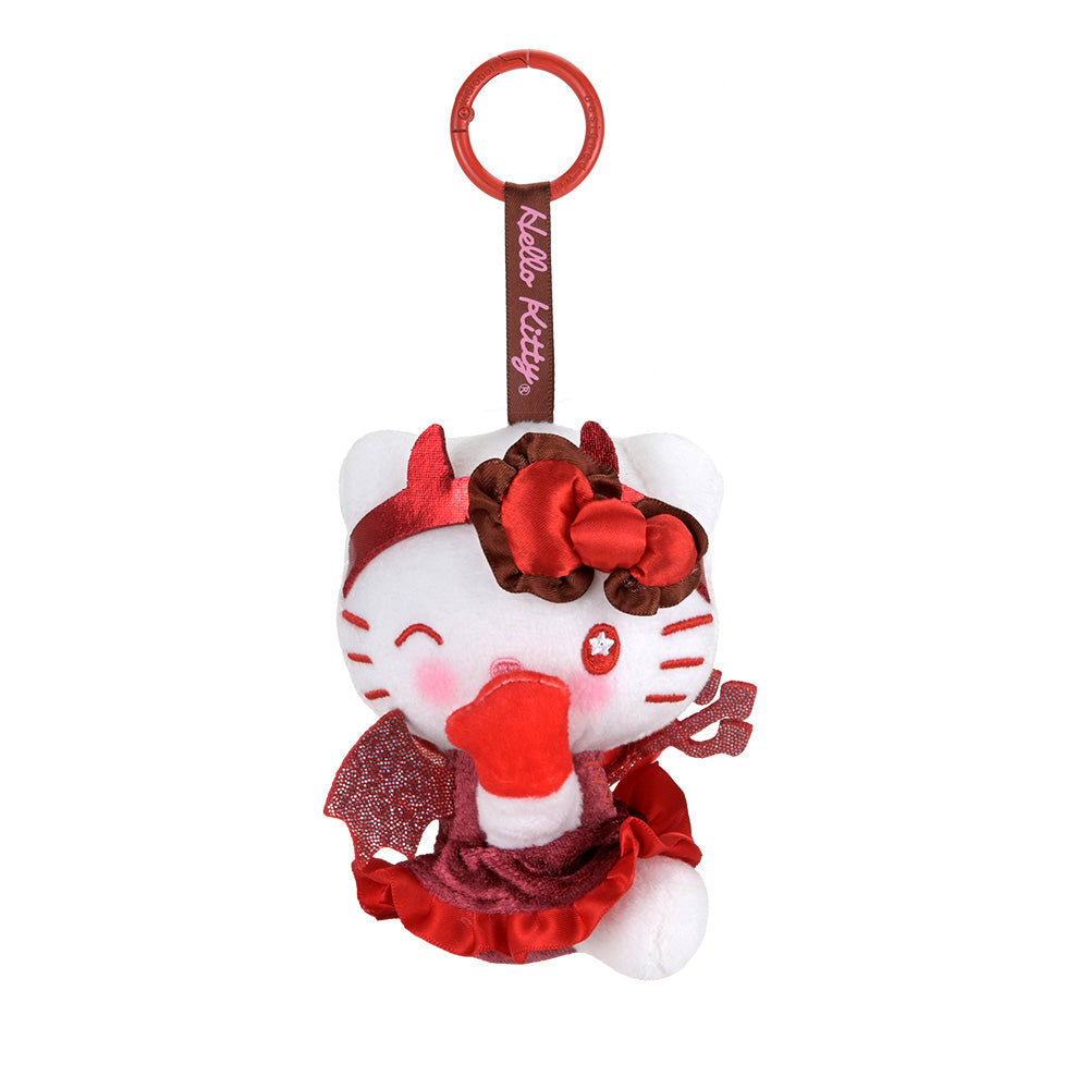 Sanrio Hello Kitty devil plush charm with cute devil horns and tail, adorable collectible plush accessory.