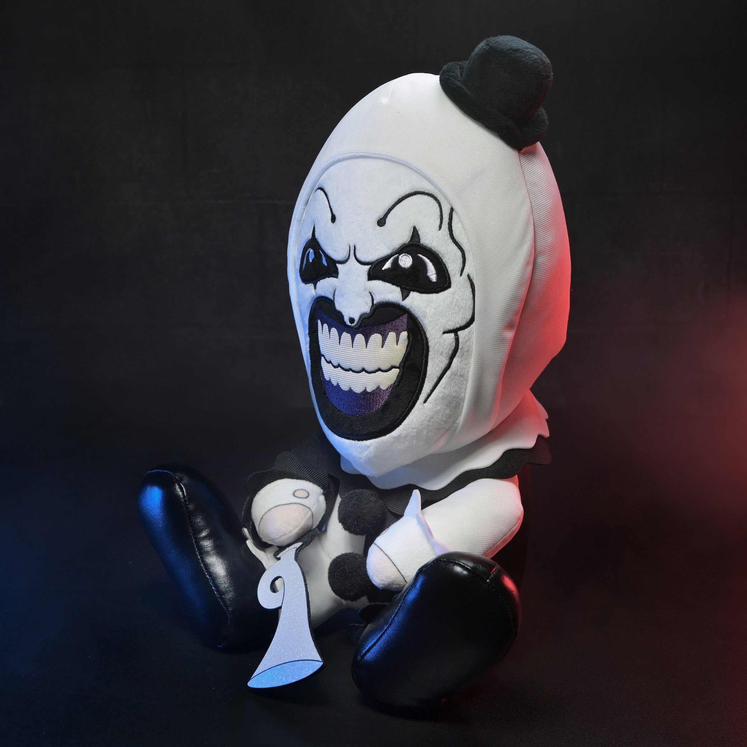 Large Terrifier 3 Art the Clown plush toy, soft and detailed plush from the Terrifier brand featuring the iconic horror character.