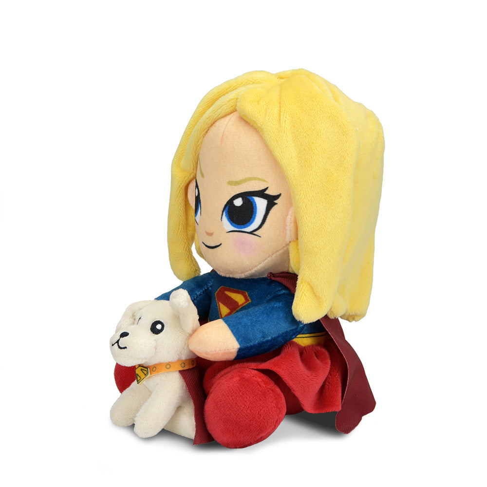 Supergirl plush toy with Krypto the dog from Supergirl brand, soft and cuddly superhero character for kids.