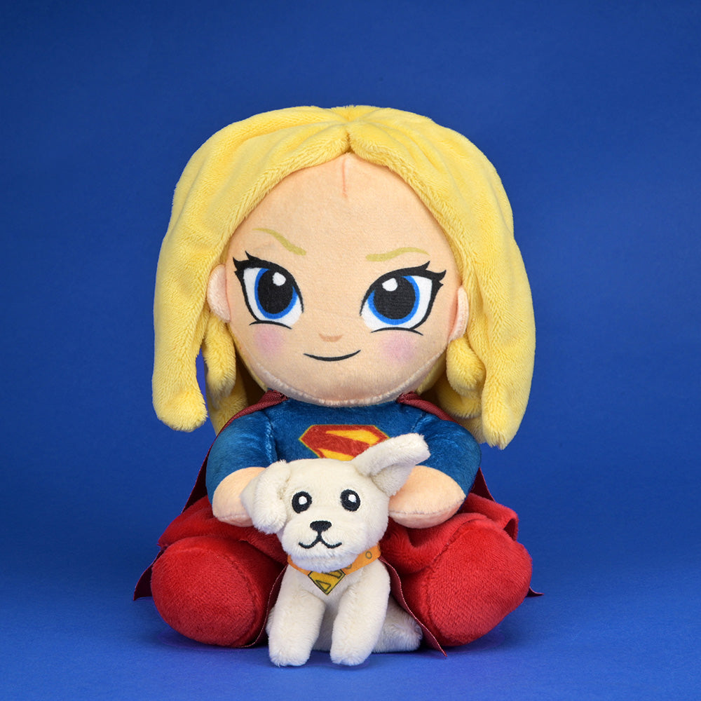 Supergirl plush toy with Krypto from SUPERGIRL™ Phunny Plush collection, soft and cuddly superhero character for kids.