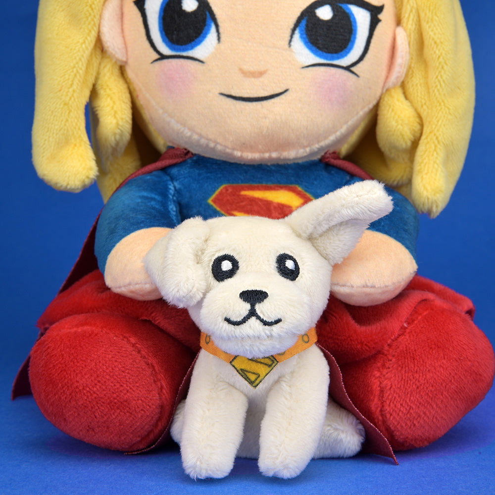 Supergirl plush toy featuring Supergirl with Krypto from the SUPERGIRL™ Phunny Plush collection, soft and cuddly for fans.