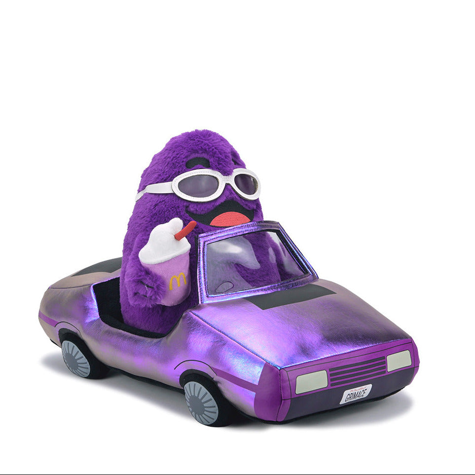 McDonald's Grimace in Car interactive large plush toy, purple character seated in a colorful carTHOOK