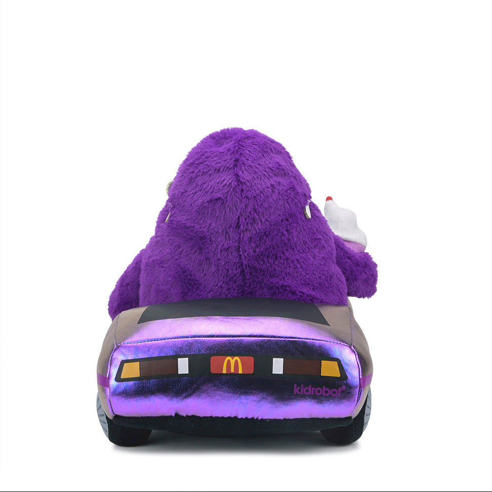 McDonald's Grimace in car interactive large plush toy sitting in a colorful vehicle plush design