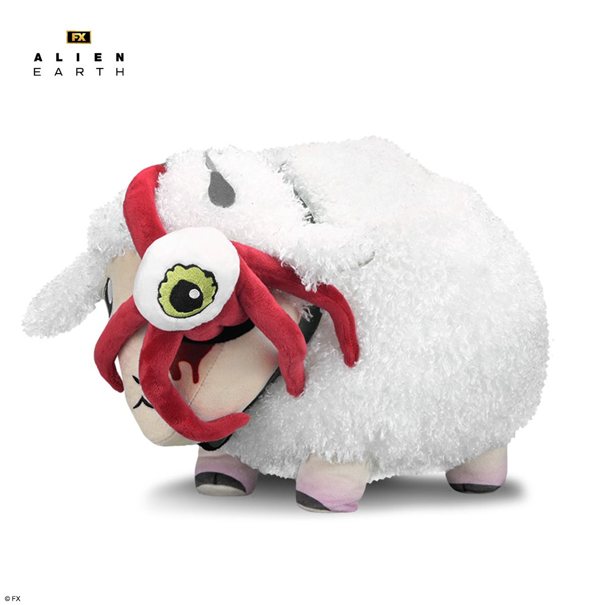 Large plush alien sheep with eye from Alien: Earth series, soft and cuddly, featuring detailed design and vibrant colors.
