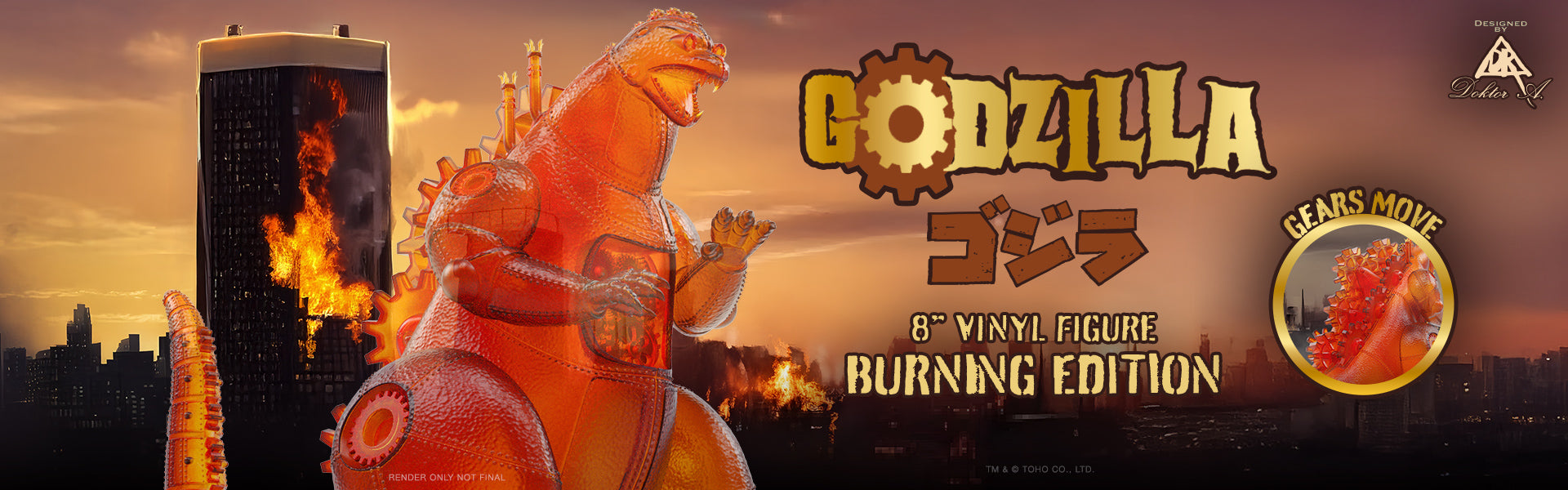 Godzilla x Doktor A - Godzilla Vinyl Art Figure - Burning Edition - Kidrobot