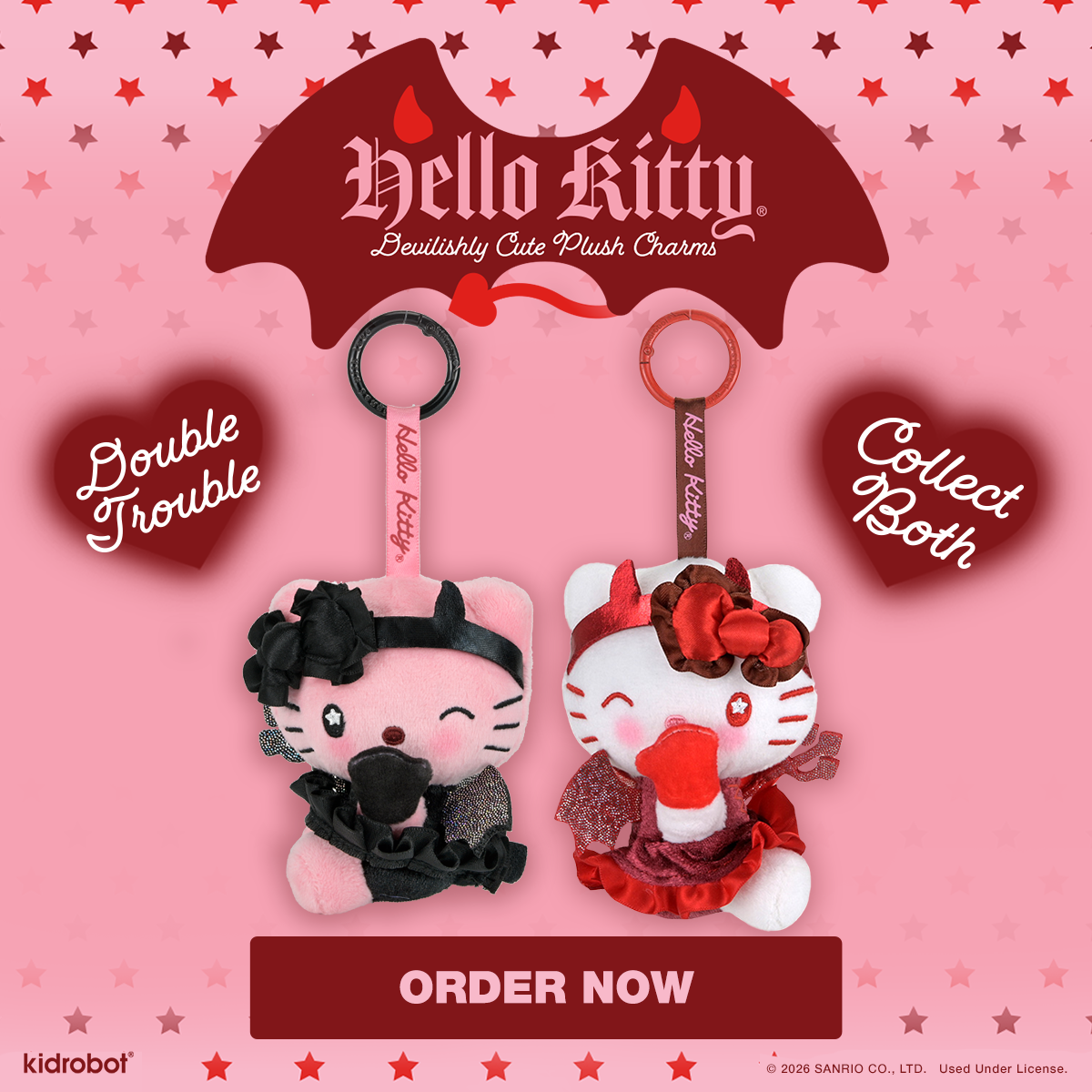 Hello Kitty® Devilishly Cute Plush Charm 2-Pack Bundle - SDCC Debut on Kidrobot.com