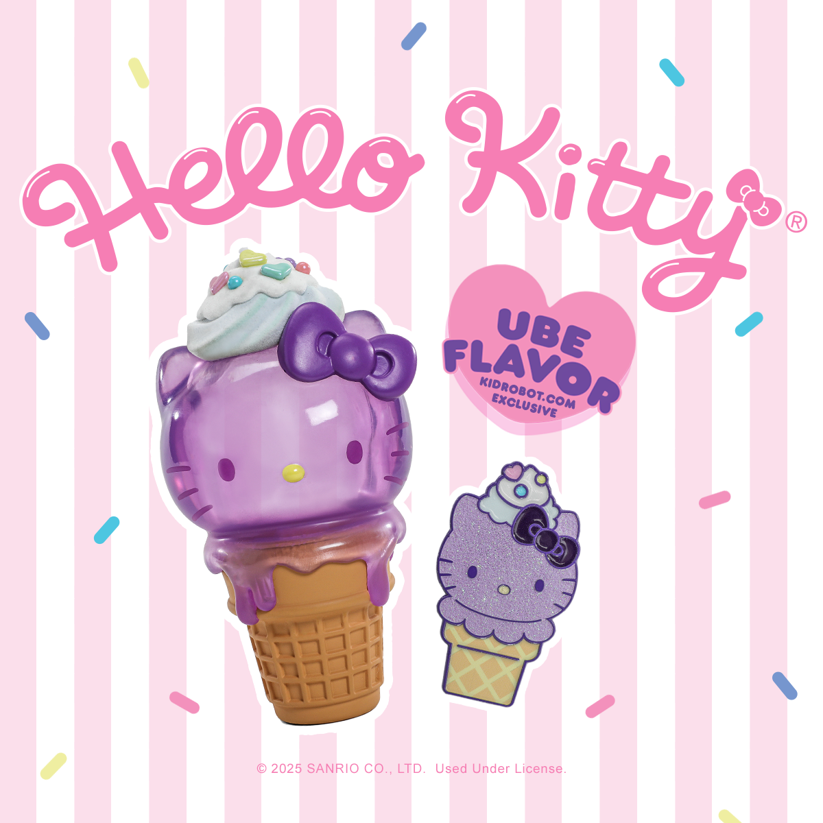 Hello Kitty® Ice Cream Cone Art Figure & Pin Bundle - Ube Edition - Kidrobot.com Exclusive (Limited Edition) - Kidrobot