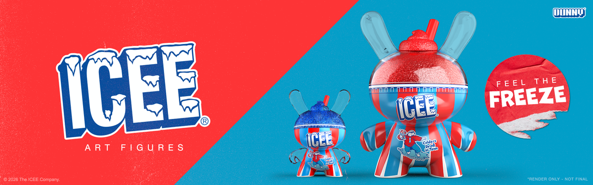 Kidrobot & ICEE® Dunny Art Figures - Cherry 8" Edition and Blue Raspberry 3" Edition on Kidrobot.com