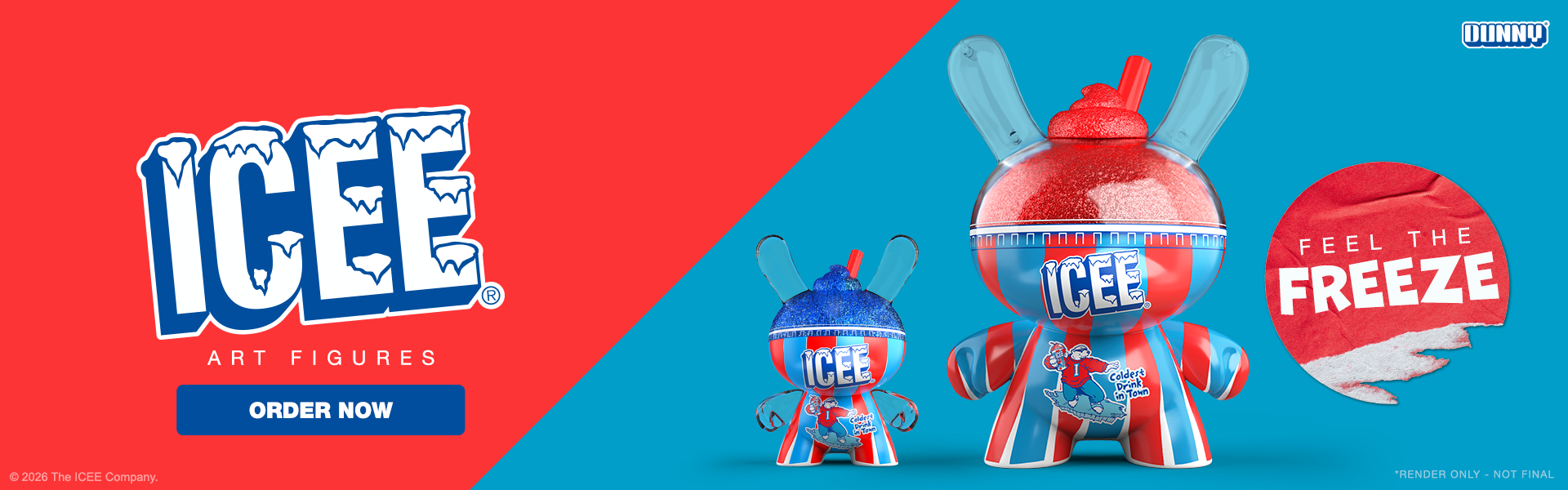Kidrobot & ICEE® Dunny Art Figures - Cherry 8" Edition and Blue Raspberry 3" Edition on Kidrobot.com