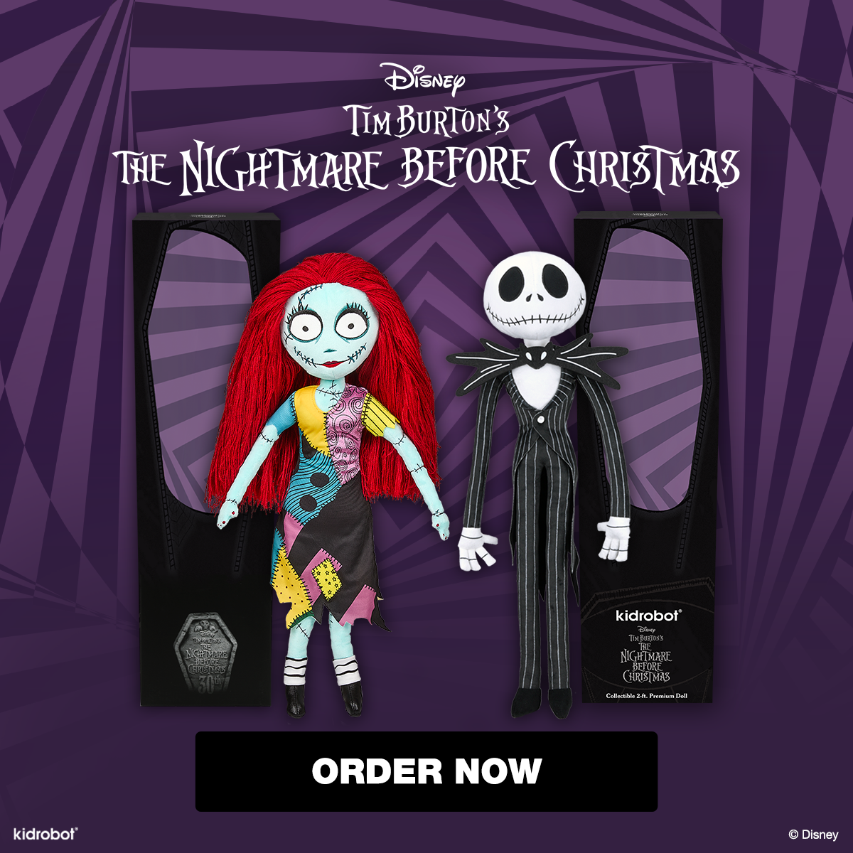 Disney Tim Burton's The Nightmare Before Christmas - Jack Skellington and Sally Premium Plush Doll in Gift Boxes Bundle 2-Pack on Kidrobot.com