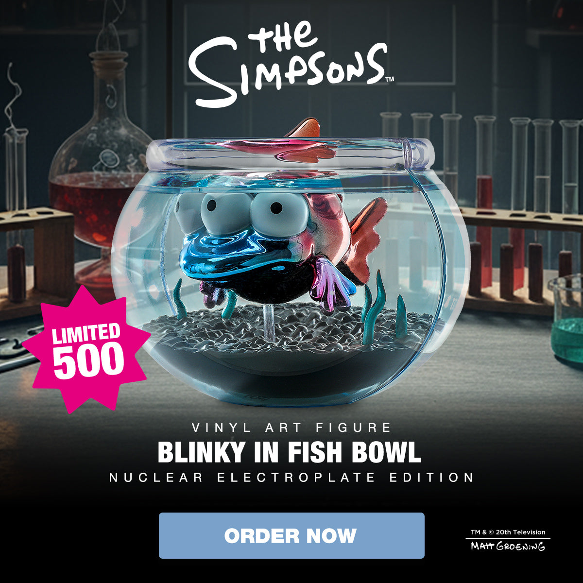 The Simpsons - Blinky in Fish Bowl 5.5” Vinyl Art Figure (Nuclear Electroplate Edition) - NYCC 2025 Debut - Kidrobot