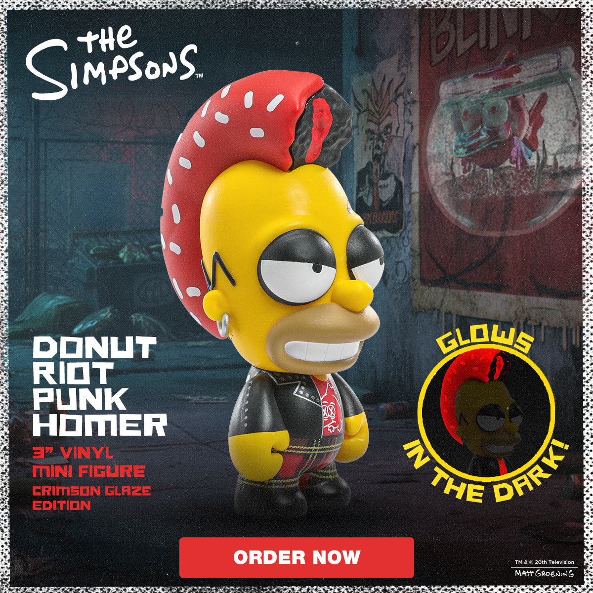 The Simpsons - Donut Riot Punk Homer 3" Vinyl Mini Figure - Crimson Glaze Edition (Limited Edition of 500) - Kidrobot.com Exclusive