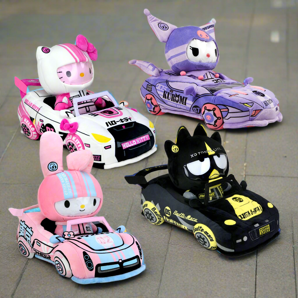 Hello Kitty® and Friends Tokyo Speed Racer 13" Plush 4-Pack Bundle - Badtz-maru®, Hello Kitty, Kuromi & My Melody® (PRE-ORDER) - Kidrobot - Shop Collectible Art Toys and Plush at Kidrobot.com