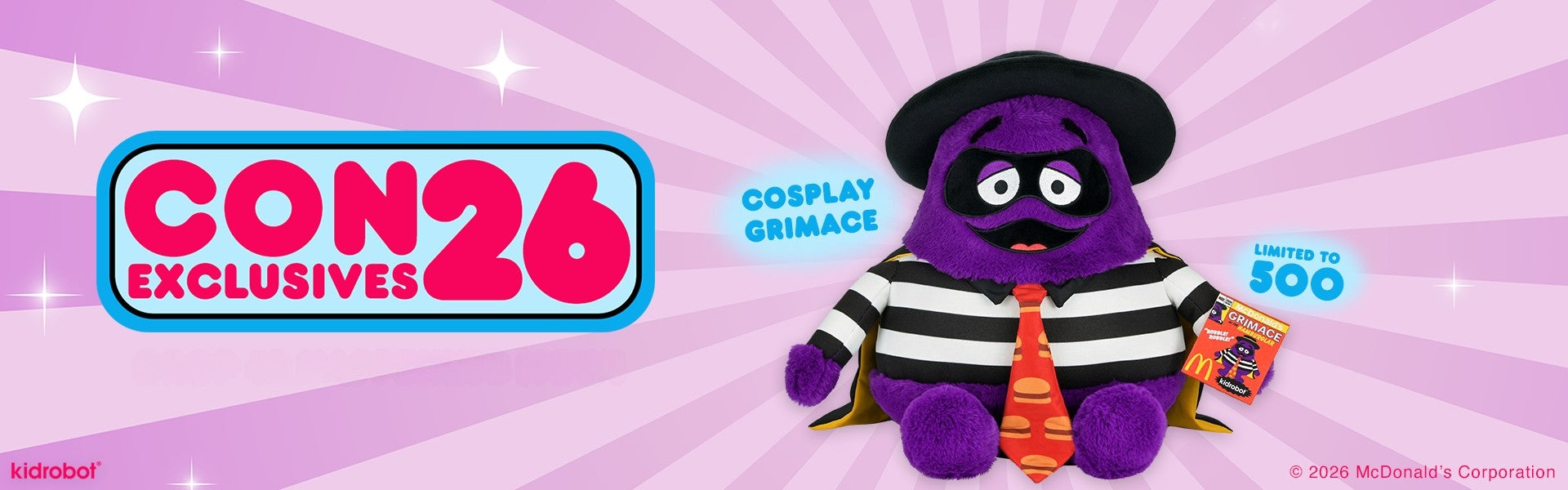 2026 CON EXCLUSIVE: McDonald's - Grimace in Disguise Large Plush (Limited Edition of 500) on Kidrobot.com