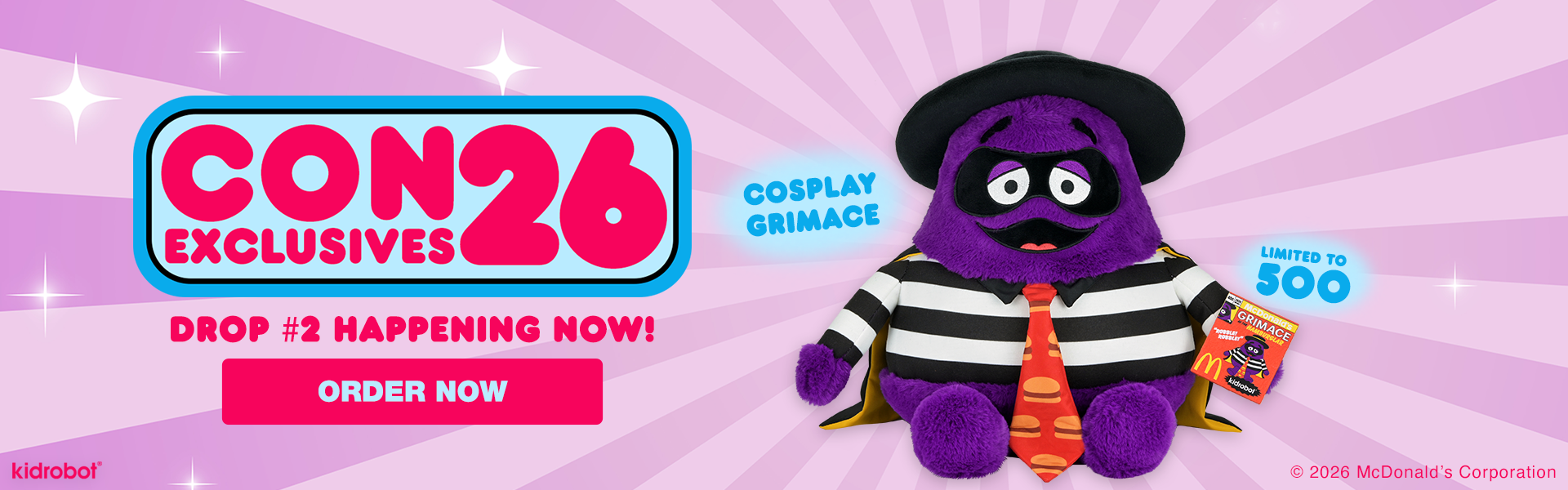 2026 CON EXCLUSIVE: McDonald's - Grimace in Disguise Large Plush (Limited Edition of 500) on Kidrobot.com