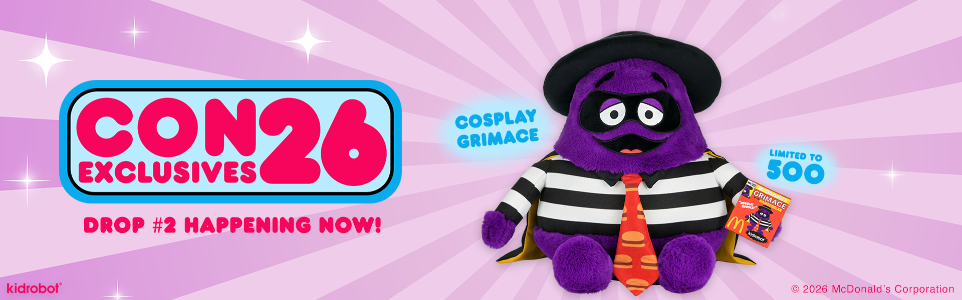 2026 CON EXCLUSIVE: McDonald's - Grimace in Disguise Large Plush (Limited Edition of 500) on Kidrobot.com
