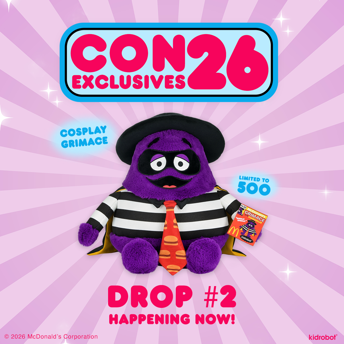 2026 CON EXCLUSIVE: McDonald's - Grimace in Disguise Large Plush (Limited Edition of 500) on Kidrobot.com