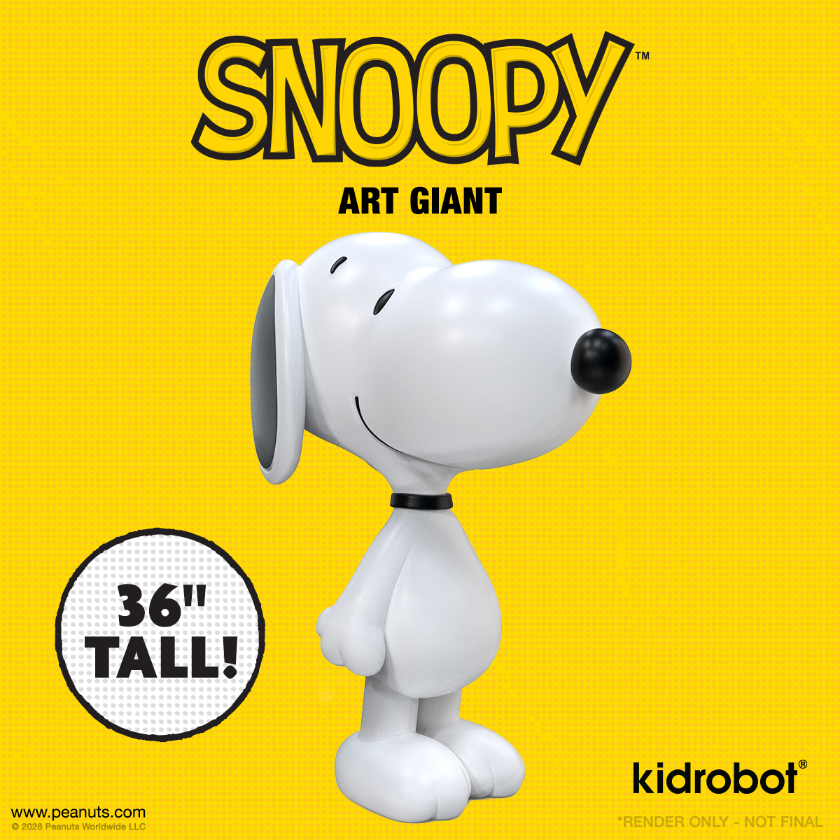 Large Snoopy Peanuts Art Giant figure, 36 inches tall, featuring the iconic cartoon dog in a playful pose.