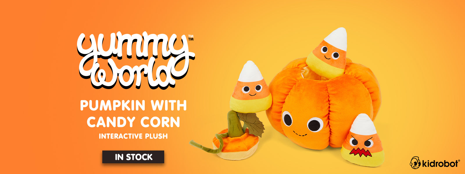 Yummy World Pumpkin with Candy Corns Interactive Plush by Kidrobot - Order now at Kidrobot.com