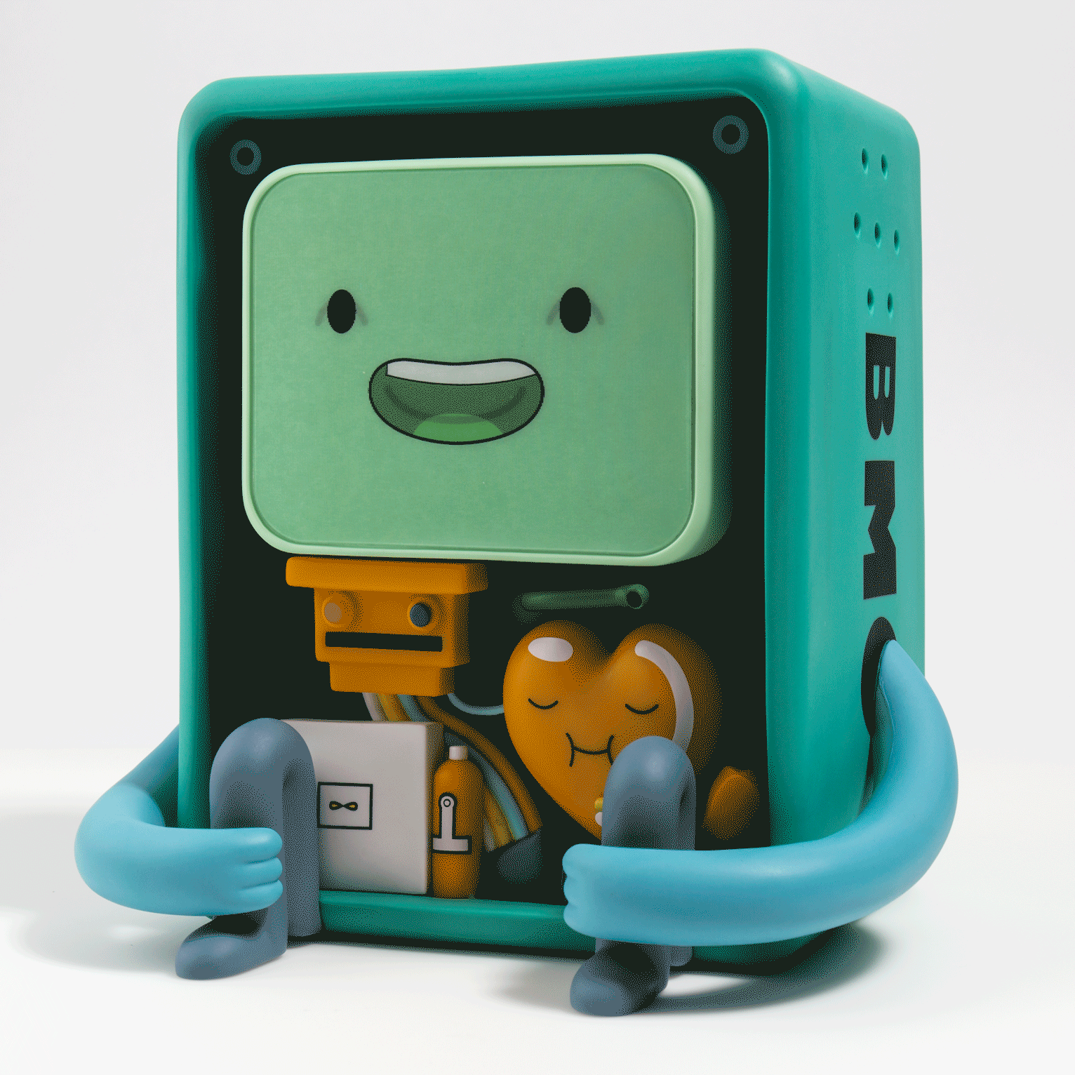 Adventure Time BMO vinyl art figure by Kidrobot, featuring colorful design and detailed character artwork from the popular animated series.
