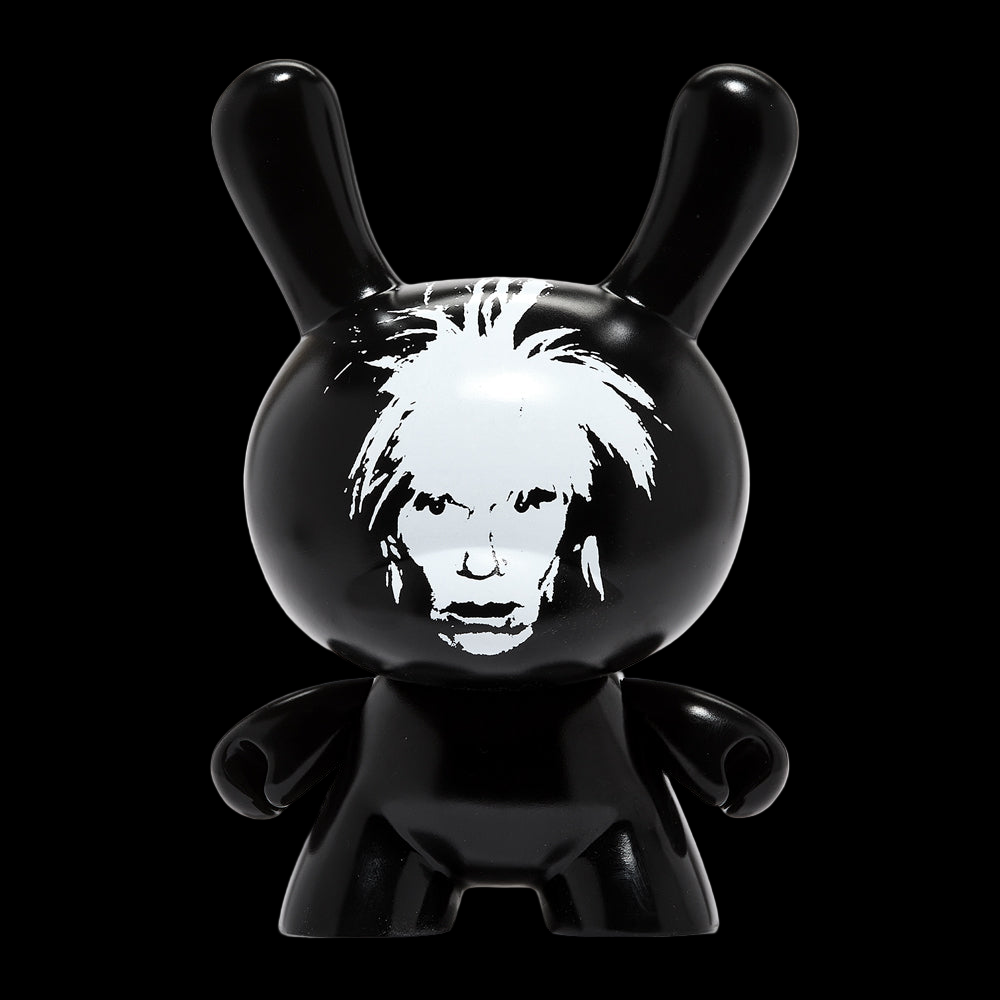 Andy Warhol Fright Wig Self-Portrait 8" Dunny in monochrome edition, featuring a detailed vinyl collectible figure.