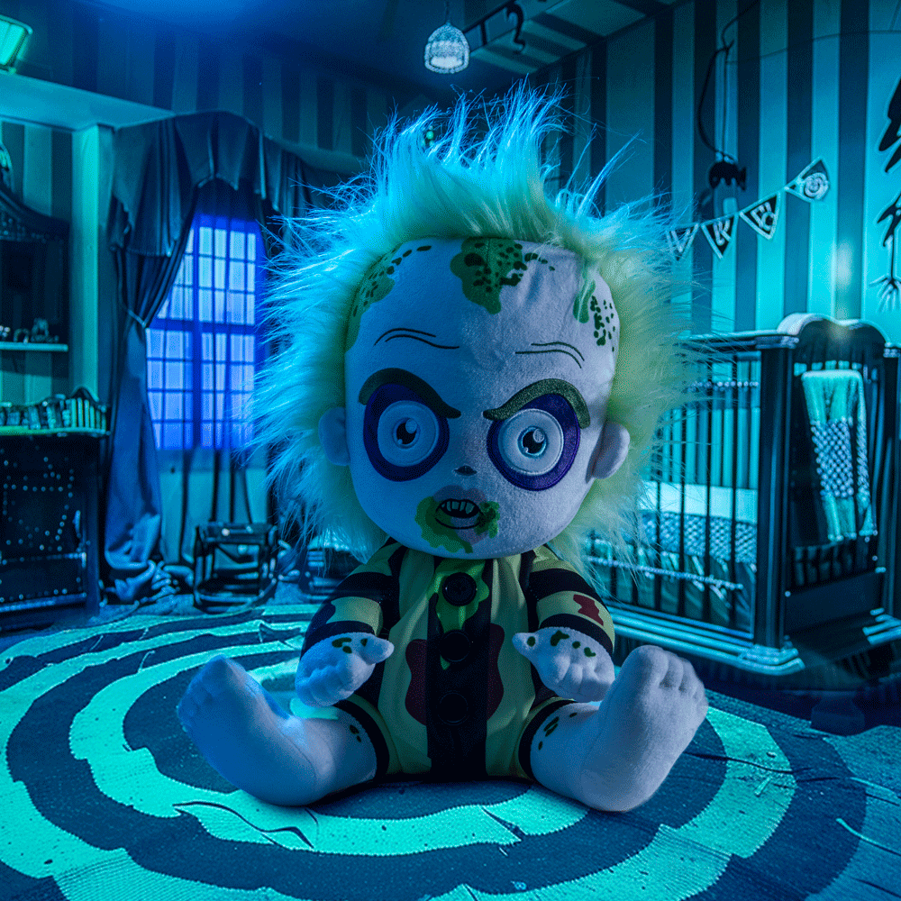 Beetlejuice Baby Beetlejuice interactive plush toy from Beetlejuice, soft and plush with animated features visible in the image.
