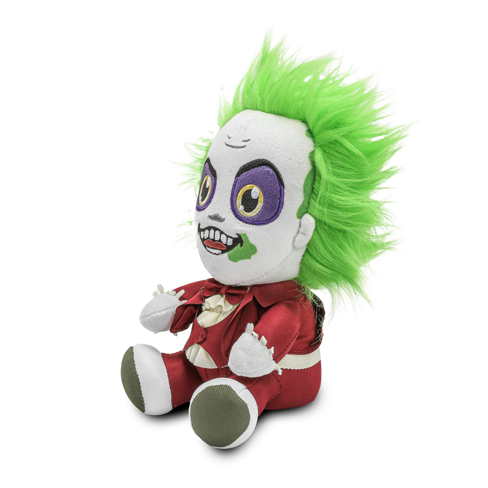 Kidrobot Beetlejuice plush toy featuring Beetlejuice in a red suit, soft Phunny plush with detailed character design.