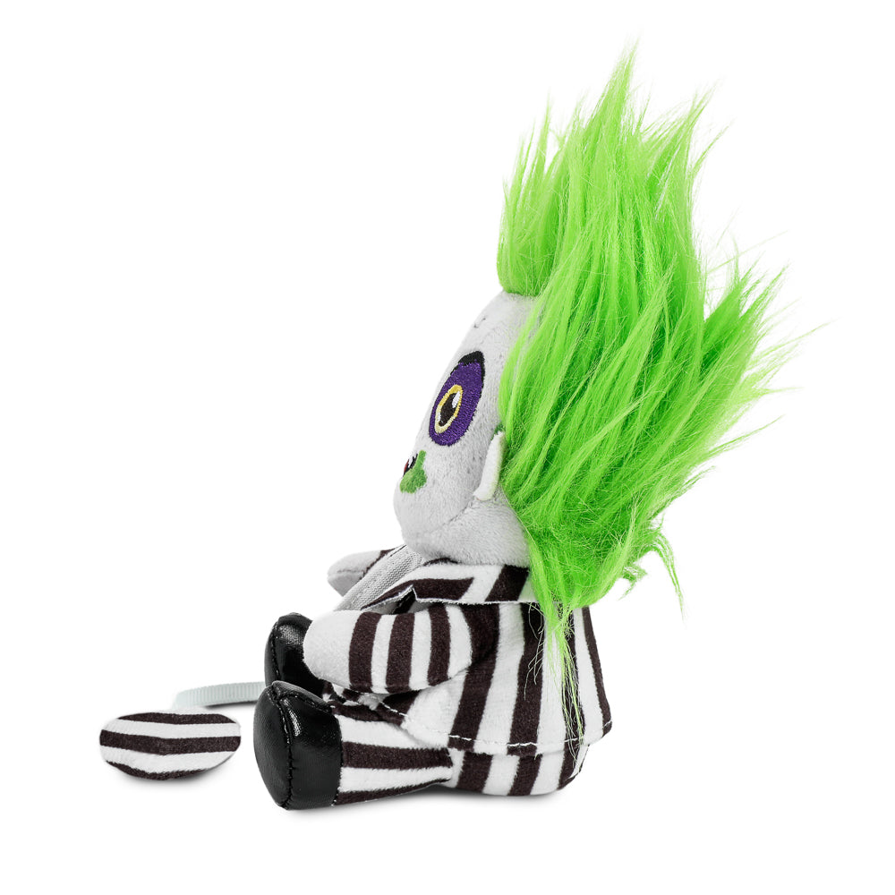 Beetlejuice plush shoulder toy in a striped suit from the Phunny collection, featuring detailed character design and soft fabric.