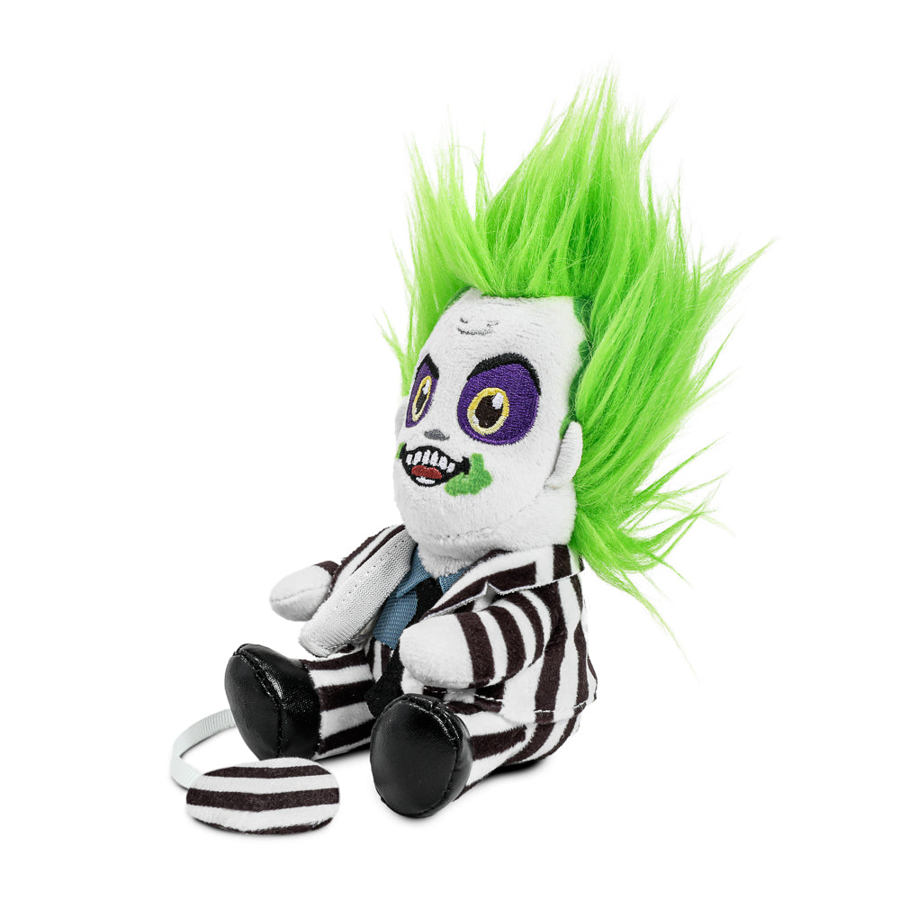Beetlejuice plush shoulder toy in a striped suit from the Phunny collection, featuring detailed character design and vibrant colors.