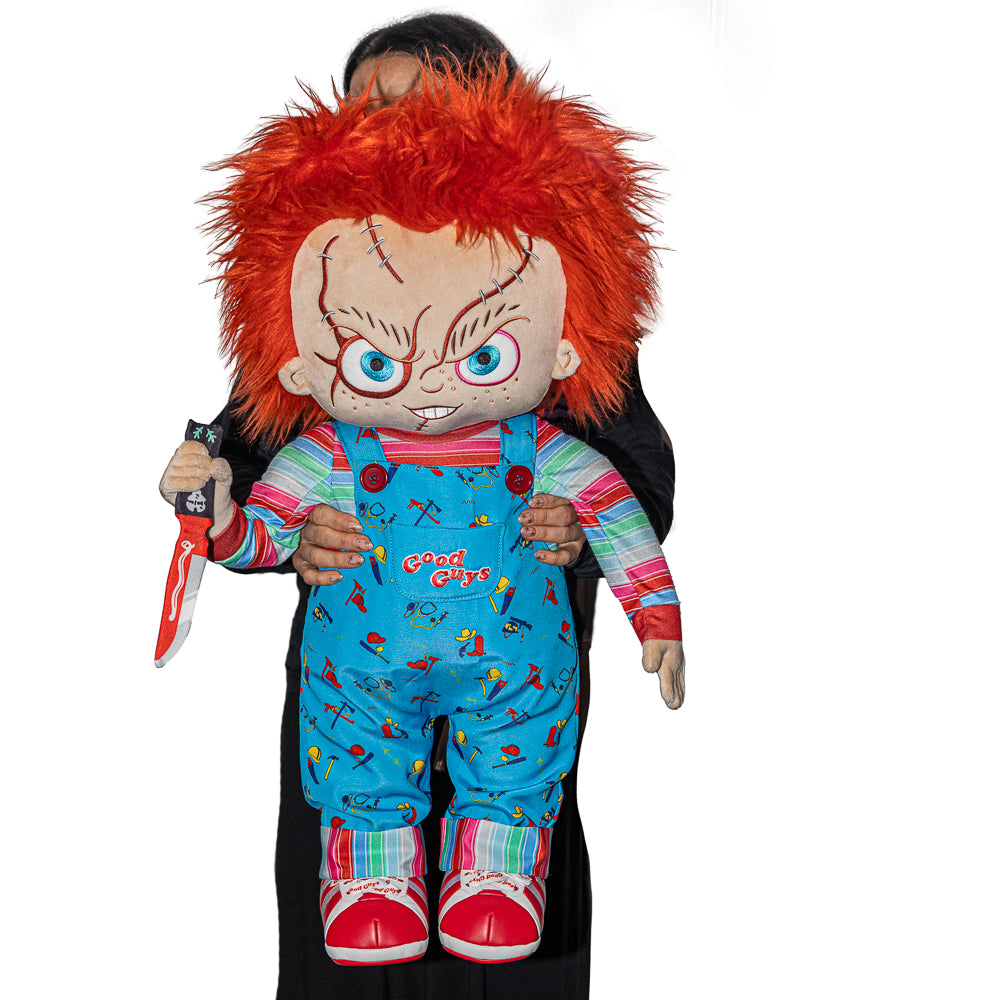 Life-size plush of Evil Chucky from Bride of Chucky, 30-inch plush toy featuring detailed doll design by Chucky.