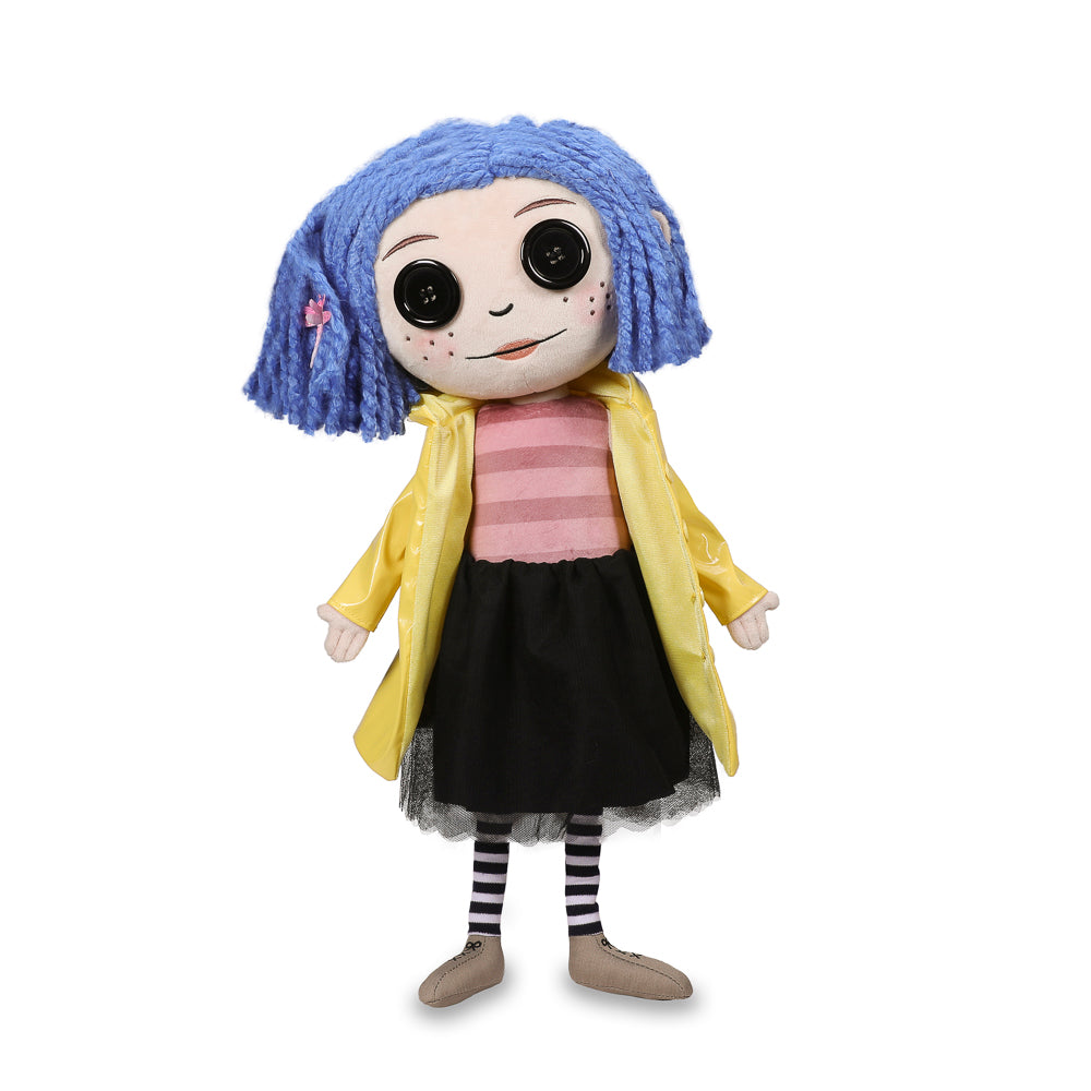 Coraline 24-inch premium plush doll in a gift box, featuring detailed embroidery and soft fabric, perfect for collectors.