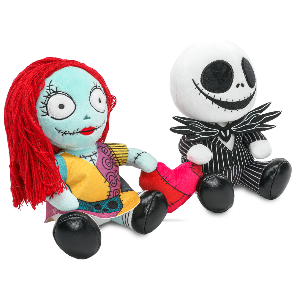 Disney Nightmare Before Christmas Jack and Sally plush toy with heart, soft Phunny plush featuring characters from the movie.