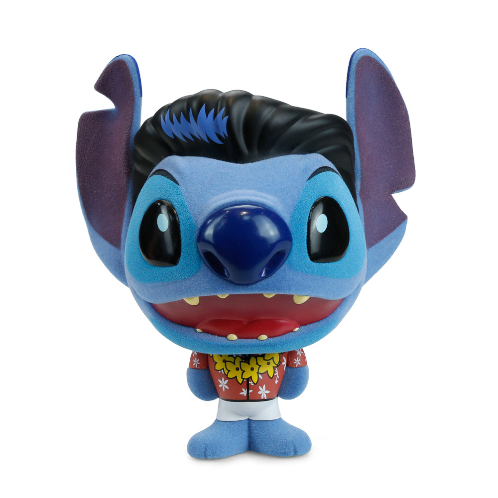 Disney Stitch Elvis BHUNNY 4-inch flocked vinyl figure set featuring Stitch inspired by Elvis Presley with detailed design.
