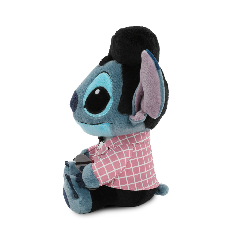 Disney Stitch plush toy with pink checkered pattern, inspired by Elvis, soft and cuddly Phunny plush from Disney.