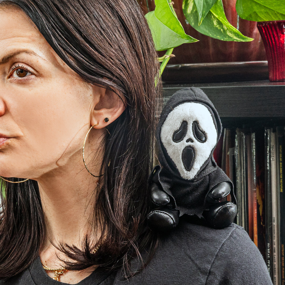 Ghost Face Plush Shoulder Phunny featuring a soft, detailed plush of the iconic horror character for comfortable wear and display.