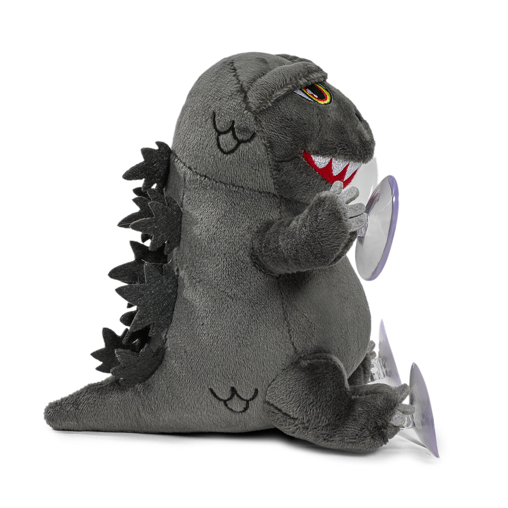 Soft Godzilla plush window clinger featuring a detailed plush design, perfect for decorating windows with a fun monster theme.