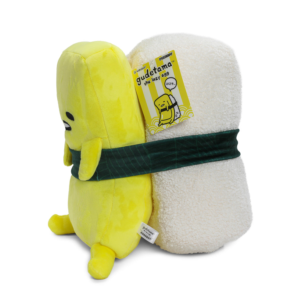 Gudetama™ Tamago 10-inch sushi plush by Kidrobot, soft plush toy featuring Gudetama character as a sushi egg.