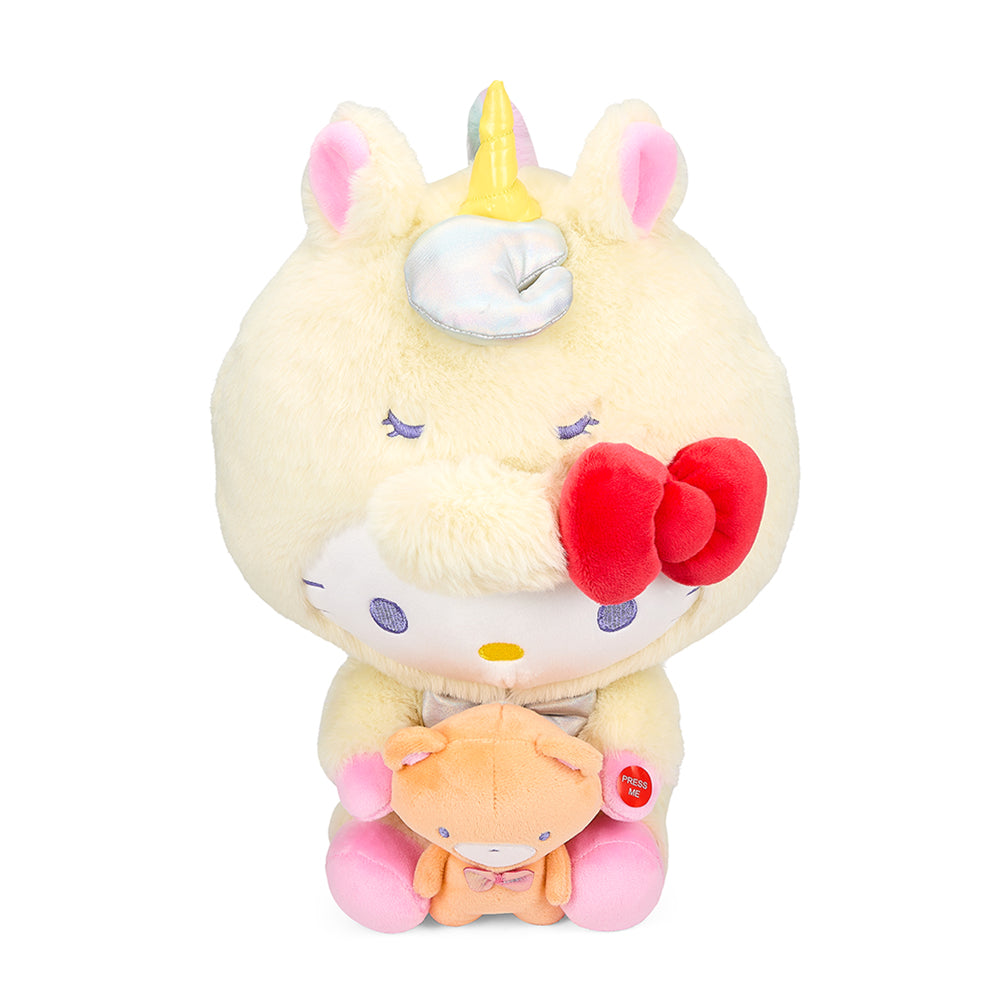 Sanrio Hello Kitty 13-inch light-up unicorn plush with soft fabric and colorful details, perfect for cuddling and play.