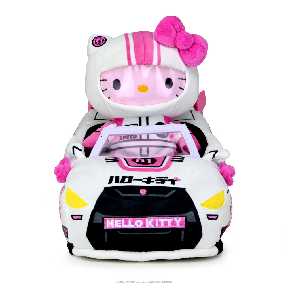 Sanrio Hello Kitty 13-inch plush featuring Tokyo Speed Racer design, soft and cuddly character toy, pre-order available.