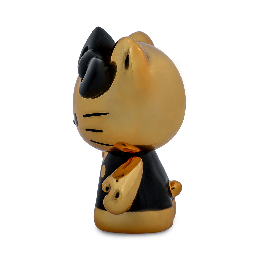 Sanrio Hello Kitty gold electroplate 3-inch vinyl art figure, limited edition of 600, Kidrobot exclusive, detailed collectible toy.