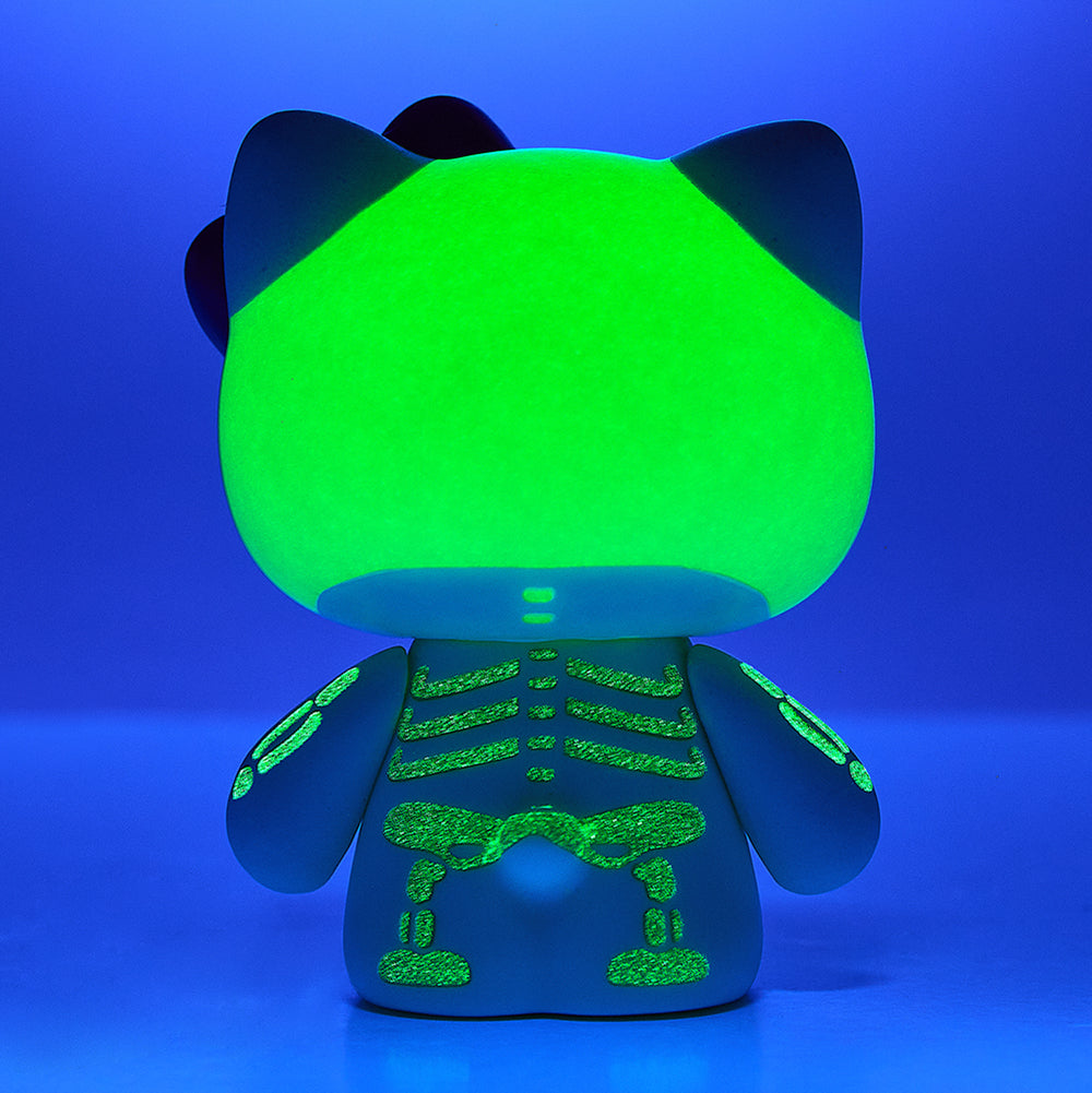 Sanrio Hello Kitty Halloween collectible vinyl mini figure, 3-inch green Skelebones glow-in-the-dark from limited edition series