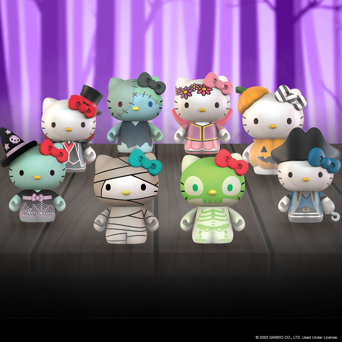Sanrio Hello Kitty Halloween costume vinyl mini figure from the limited edition collectible series, featuring festive costume details.